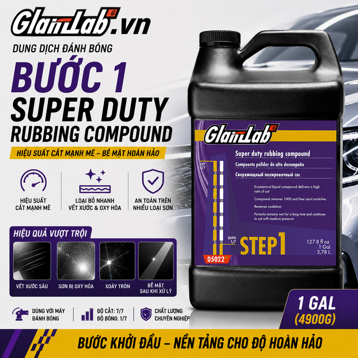 Dung Dịch Đánh Bóng Bước 1 Super Duty Rubbing Compound GlanzLab 05022 (1GAL / 4900G) – Xử Lý Xước Sơn Chuyên Nghiệp Dung Dịch Đánh Bóng Bước 1 Super Duty Rubbing Compound GlanzLab 05022 (1GAL / 4900G) – Xử Lý Xước Sơn Chuyên Nghiệp