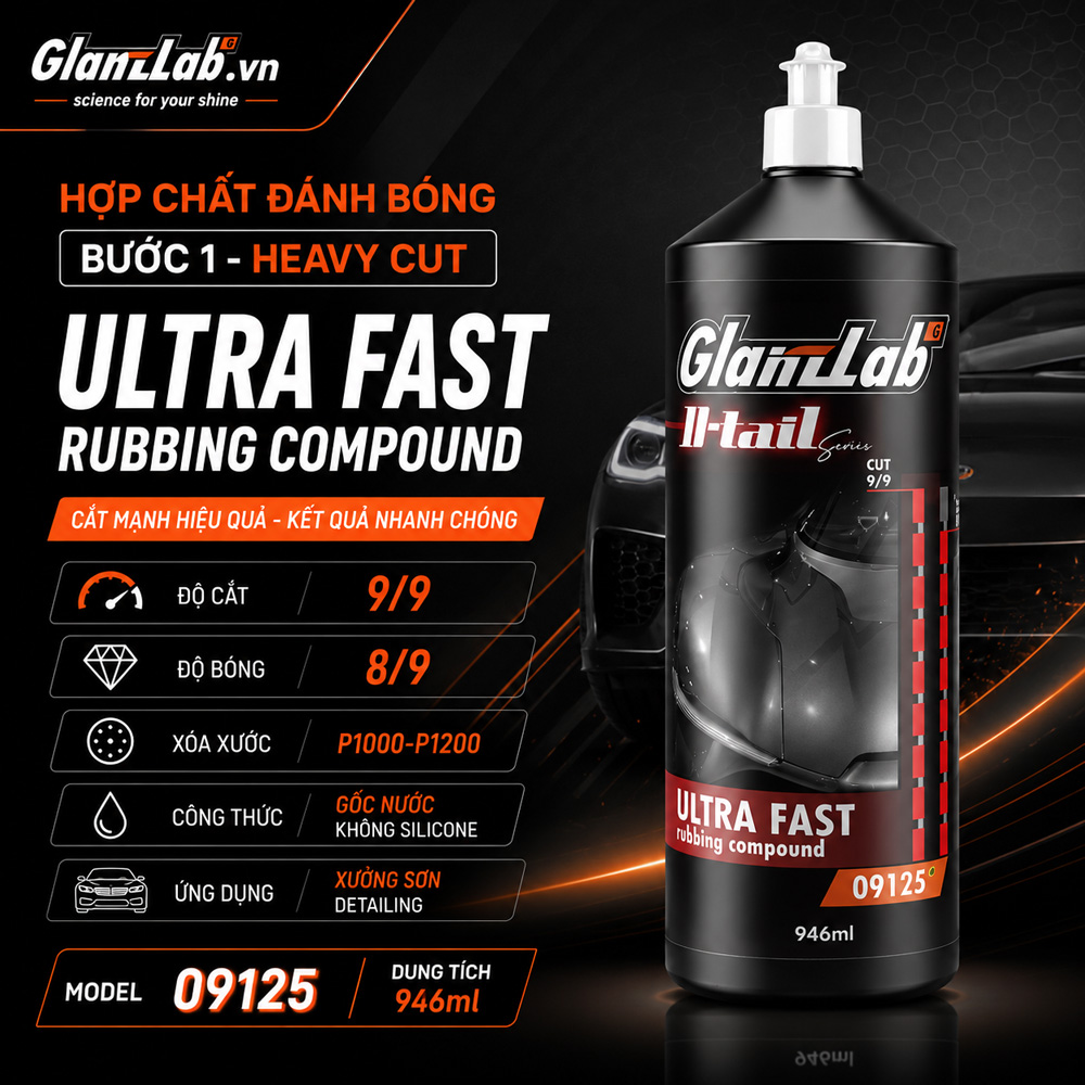 Hợp Chất Đánh Bóng Bước 1 GlanzLab Ultra Fast Rubbing Compound 09125 (946ml) – Xóa Xước P1000–P1200, Cắt Mạnh Hiệu Quả Hợp Chất Đánh Bóng Bước 1 GlanzLab Ultra Fast Rubbing Compound 09125 (946ml) – Xóa Xước P1000–P1200, Cắt Mạnh Hiệu Quả