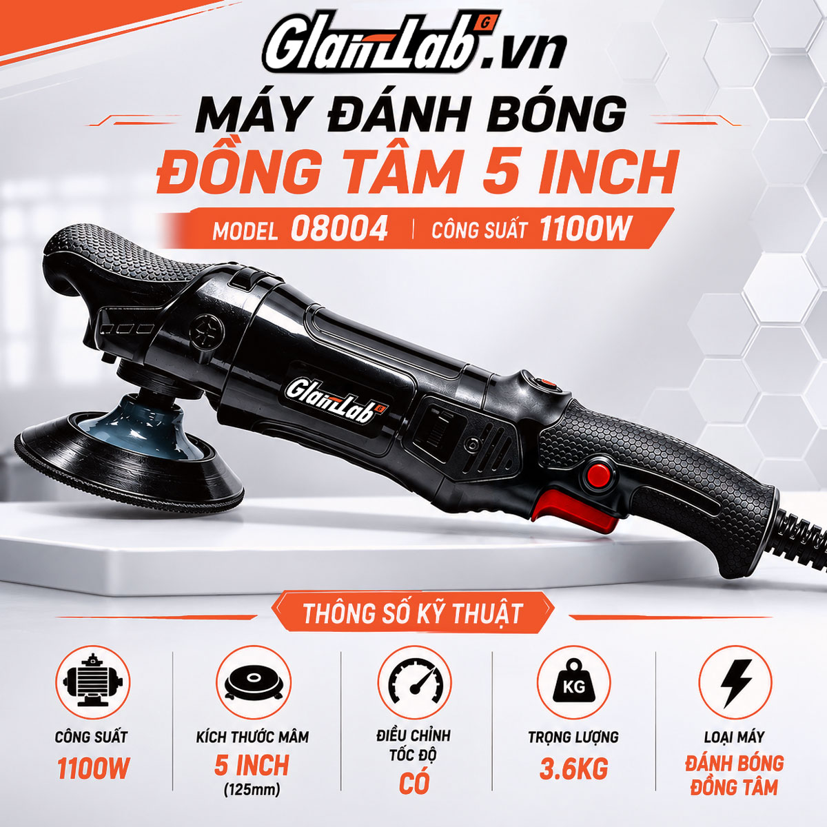 Máy Đánh Bóng Đồng Tâm 5 Inch Glanzlab Model 08004 Công Suất 1100W Máy Đánh Bóng Đồng Tâm 5 Inch Glanzlab Model 08004 Công Suất 1100W
