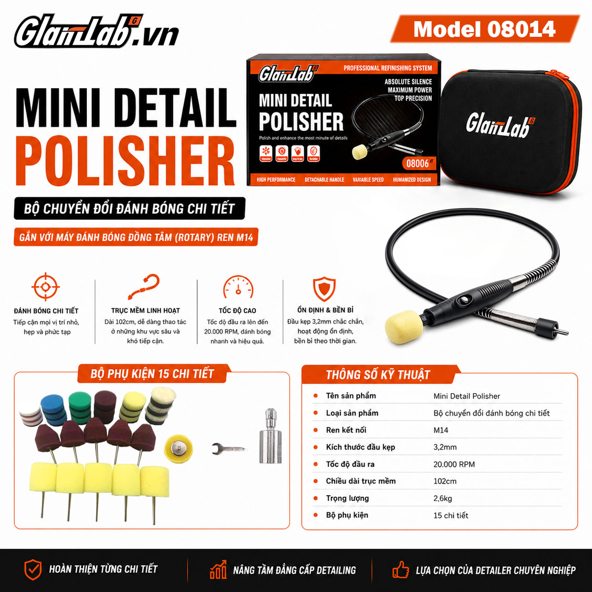 Máy Đánh Bóng Mini Đồng Tâm Glanzlab Model 08014 Bộ 15 Chi Tiết M14 Cho Detailing Chuyên Nghiệp Máy Đánh Bóng Mini Đồng Tâm Glanzlab Model 08014 Bộ 15 Chi Tiết M14 Cho Detailing Chuyên Nghiệp