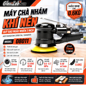 Máy Chà Nhám Khí Nén Quỹ Đạo Ngẫu Nhiên 3 Inch Glanzlab 08011 Có Hút Bụi